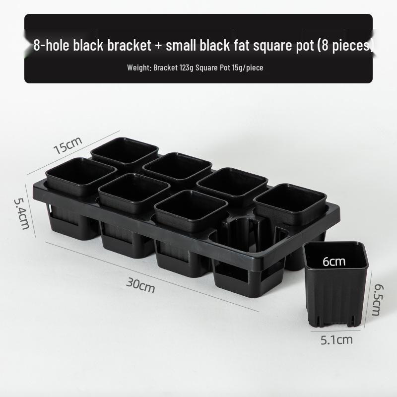 Small Black Square Succulent Seedling Tray - Thickened Plastic Pot Stand & Water Catcher