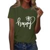 Ladies' Loose Comfortable Casual Fashionable “Happy”Character Printed Round Neck Short Sleeved Shirt