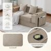 Sofá Cama Duplo com Sofá de Dois Lugares em Tecido e Duas Almofadas. Banquinho Decorativo com Armazenamento Lateral e Porta-Copos.