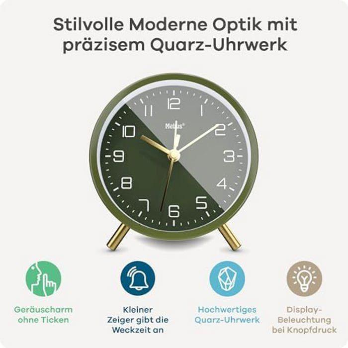 Réveil - MEBUS 56972 - Silencieux - Snooze - Cadran Lumineux Vert