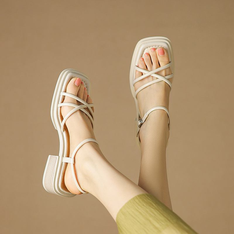 Krazing Pot Летняя обувь-гладиатор из микрофибры с открытым носком на толстом каблуке — фото 9