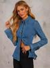 Women's European-American Denim Shirt - Autumn Casual, Lapel, Single-Breasted, Long Sleeve