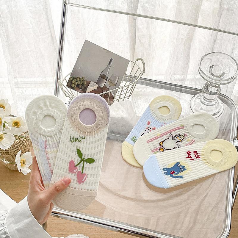 Women's Summer Thin New Cartoon Preppy Style Shallow Mouth Invisible Mesh Hollow Non Slip Socks