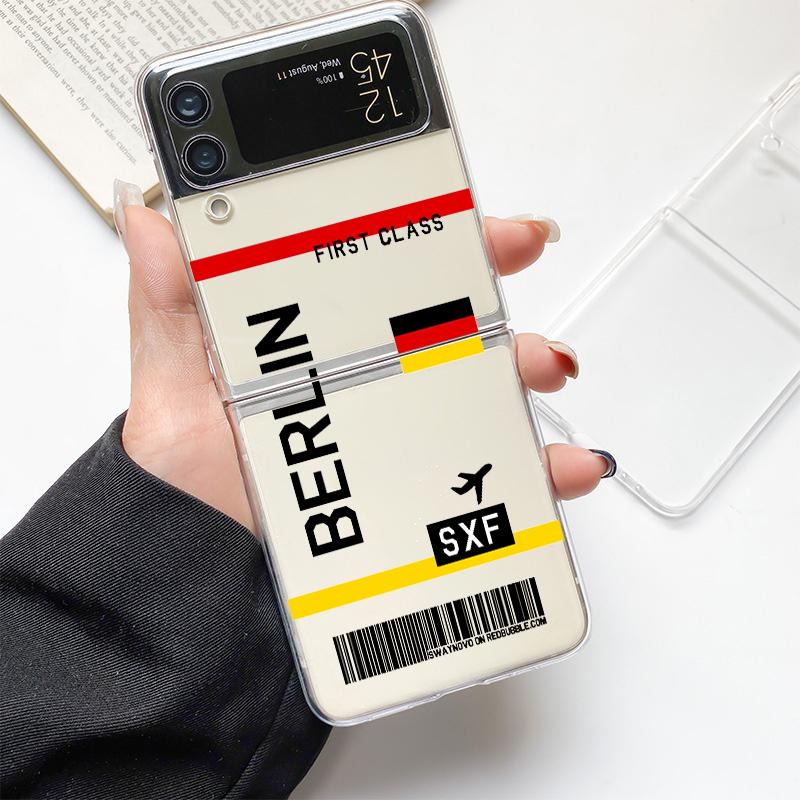 Travel New York Airplane Ticket Art Fashion Case For Samsung Galaxy Z Flip 3 4 5 6 7 Hard Folding Z Flip4 Clear PC Cover Gift