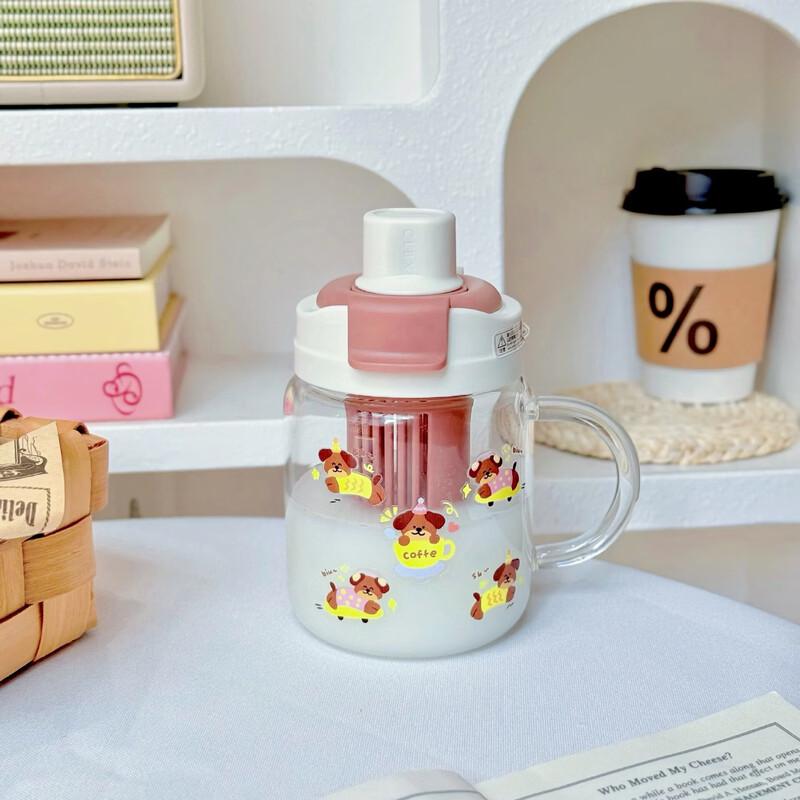 Shangqi Cartoon Dual-Use Glass Water Bottle with Handle