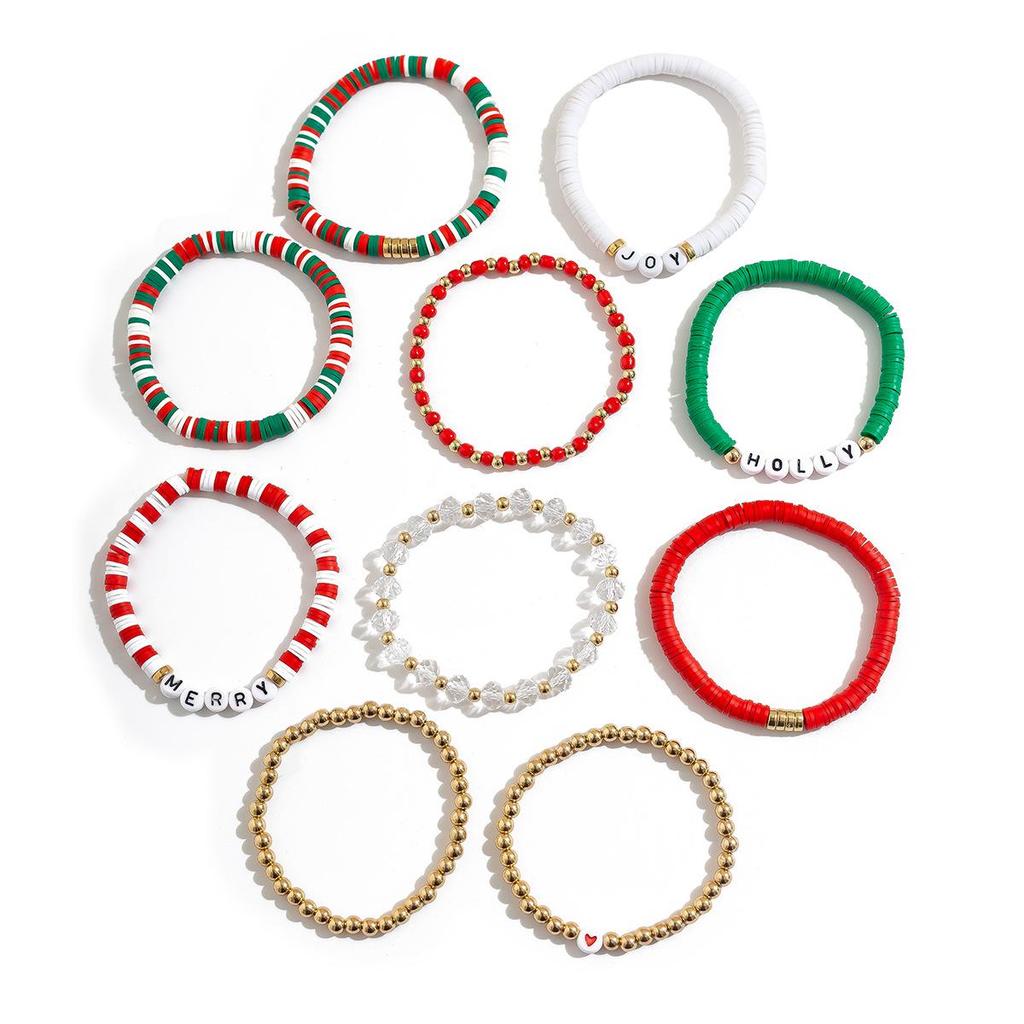 Vánoční vločka z měkké hlíny korálkový náramek set - Roztomilé evropské a americké ručně vyráběné šperky