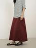 Women's Dark Red A-Line Midi Skirt with Slimming Semi-Elastic Waist - Retro Japanese Style (C0936)