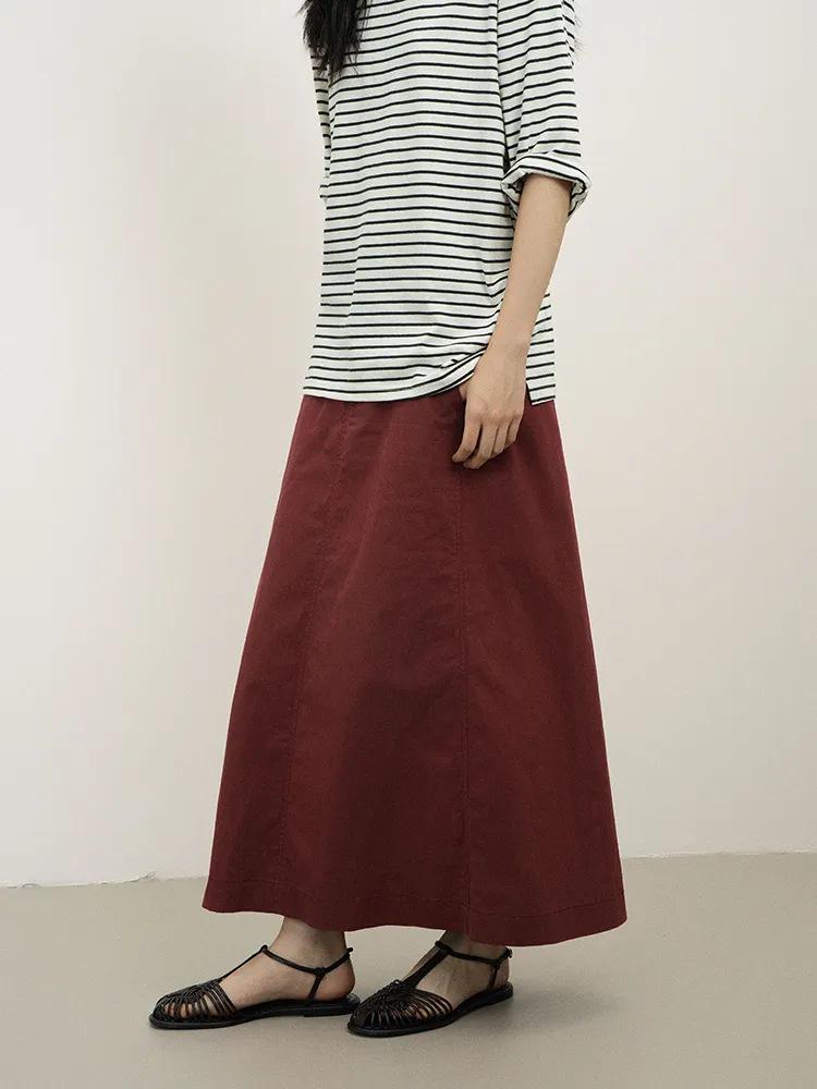

Women s Dark Red A-Line Midi Skirt with Slimming Semi-Elastic Waist - Retro Japanese Style (C0936) M