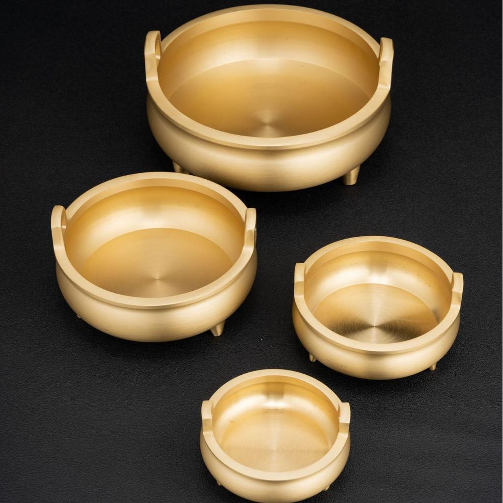 Brass Plain Three-Legged Incense Burner with Straight Ears, Household Stick Incense Burner for Indoor Worship, Chinese Style Craft & Gift