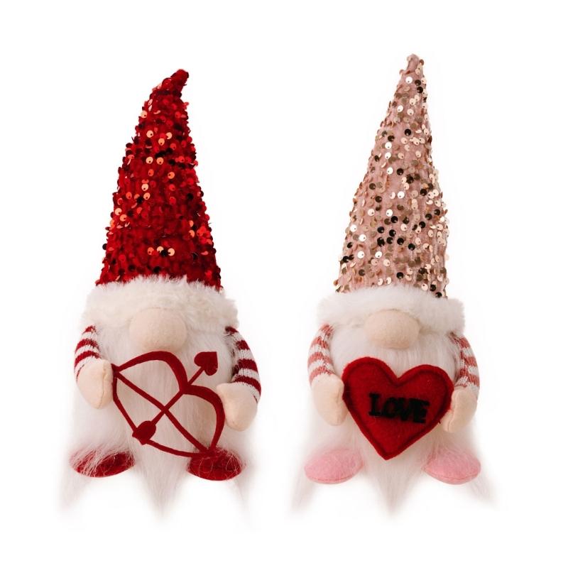 Valentine's Day Gnome Sequins Hat with Led Light Plushes Beard Doll Ornament for Elf Decoration New Year Holiday Gift