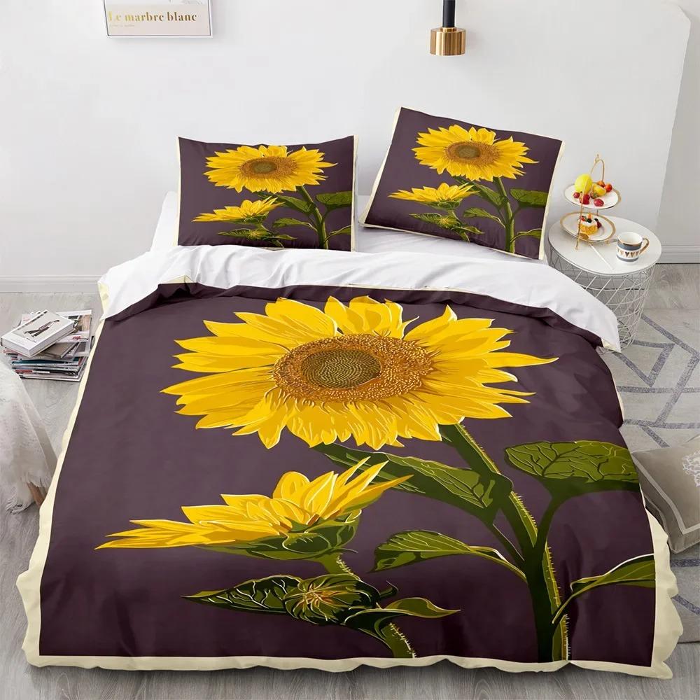 Sunflower Cow Bedding Set Kids Yellow Floral Cattle Duvet Cover King/Queen Size for Girls Teens,Western Bull Decor Quilt Cover