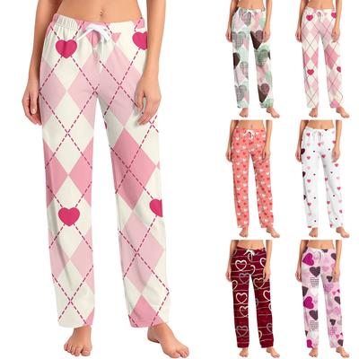 Womens Pajama Pants Sleepwear Casual Drawstring Elastic Waist Pants Comfy Straight Yoga Loose Trousers