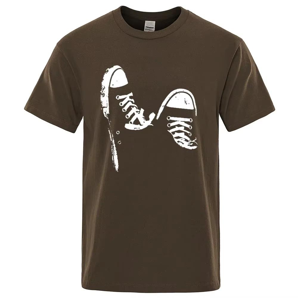 Men's Short-sleeved Skateboard Shoes, 100% Cotton, Breathable O-neck, Extra-large, Unisex, Casual, Summer, Hot Sale