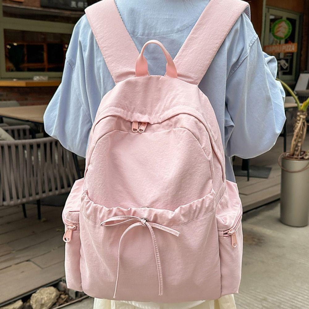 Bowknot Bow Backpack Solid Color Student School Bag Fashion Drawstring Rucksack Outdoor Use