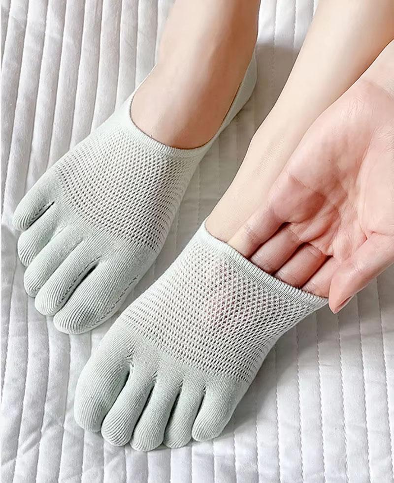 Socks For Women Spring Summer Solid Color Mesh Five Fingers Socks Ankle Short Socks Sweat-absorbing Boat Socks Split Toe Socks