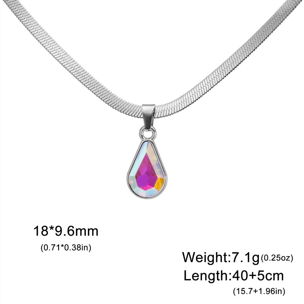 Colored Crystal Teardrop Pendant Women Necklace Snake Chain Fashion Choker Jewelry Gift