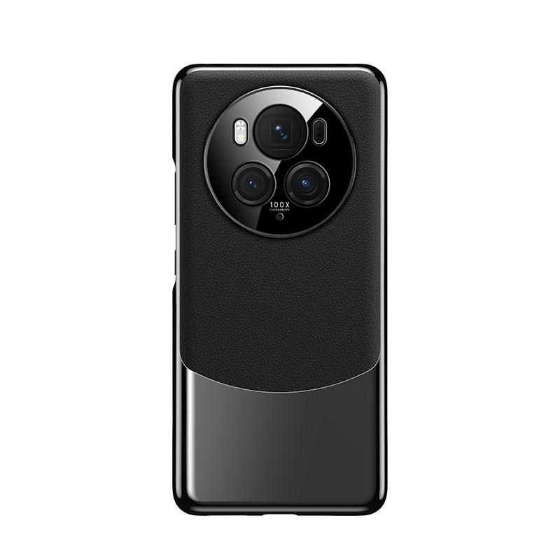 Custodia per telefono For Honor Magic 6 6 Pro in pelle con lente integrata, color platino a blocchi di colore, antigraffio e anti-impronte digitali