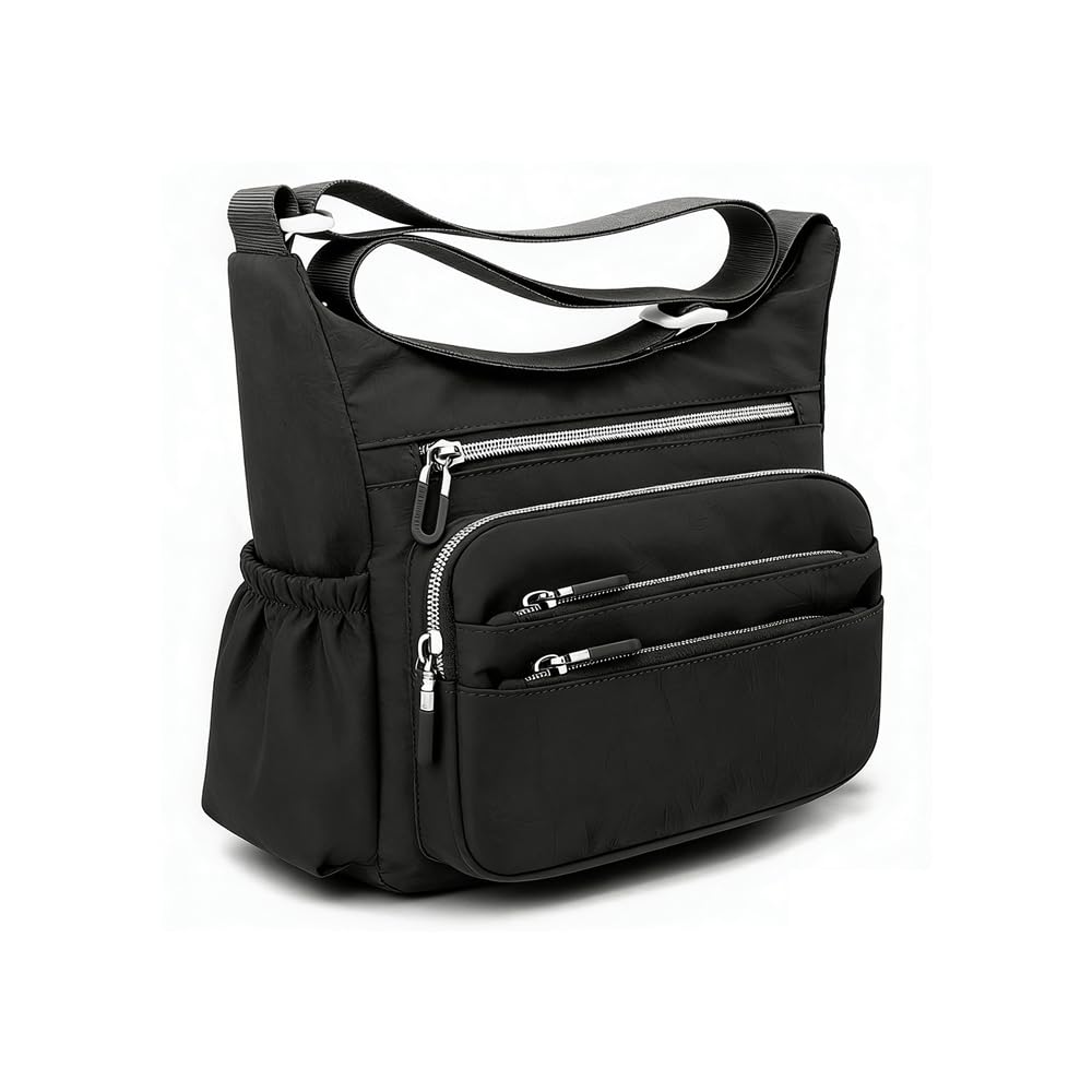 

[KUAIDHFK] Large Capacity Shoulder Bag, Crossbody Bag with 11 Pockets, Simple Tote, Multifunctional Nylon, Waterproof, Lightweight, Organizes Small