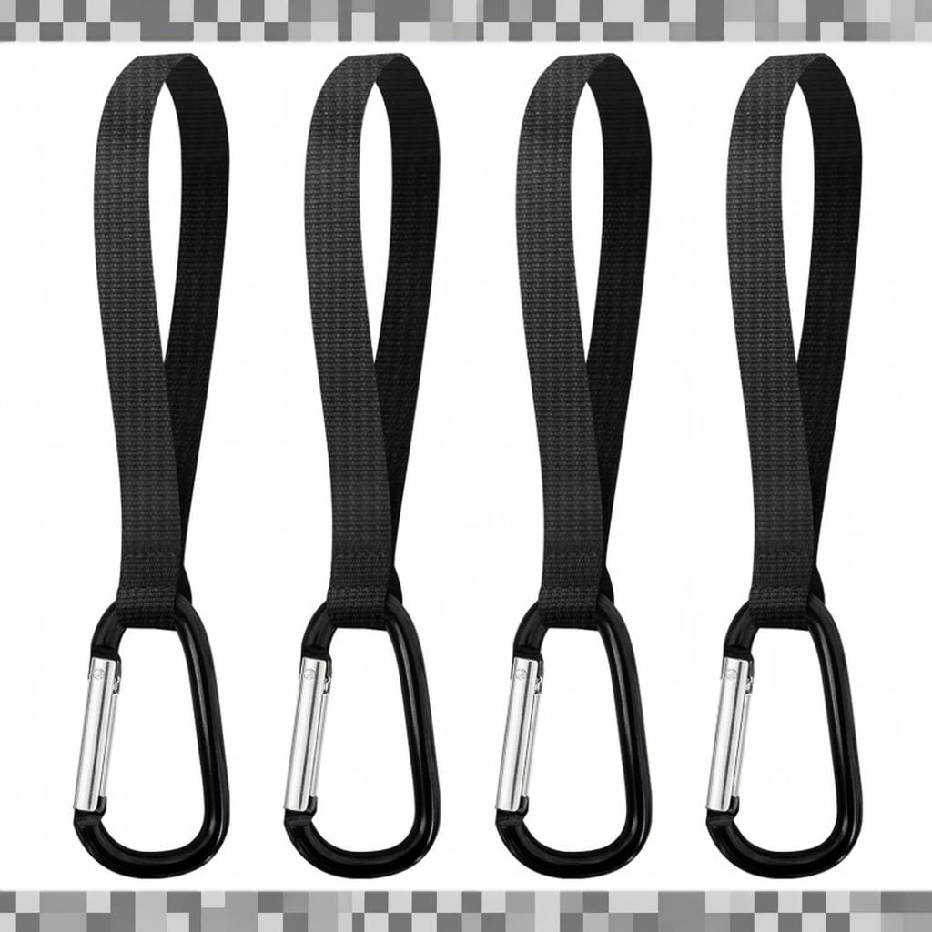 4 Pack Baby Stroller Hooks with Nylon Rope Carabiner Clips for Strollers, Bicycles and Shopping Carts