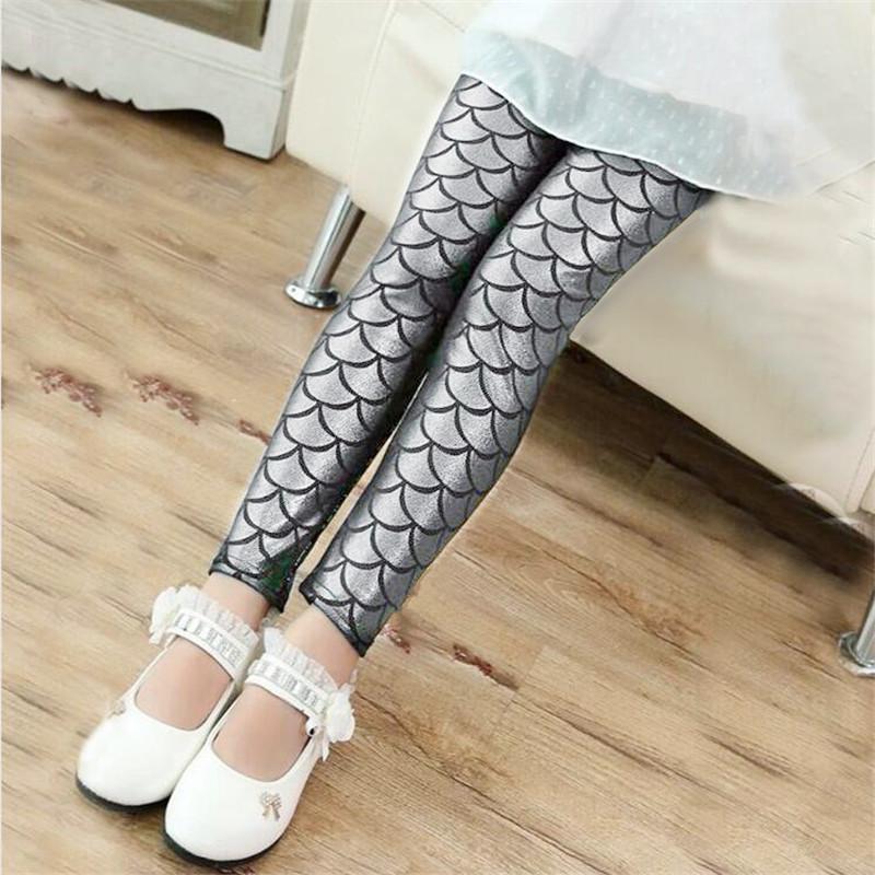 Spring Summer Kids Baby Girls Leggings Skinny Children Pants  Mermaid Scale Printing  2-12Y