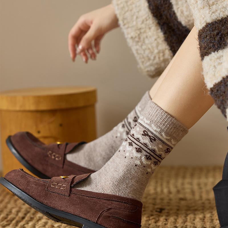 Coffee Color Medium Wool Socks Casual Retro Style Thickened Warm Thick Socks