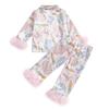 Baby Girls Easter Pajamas Feather Cuffs Egg Bow Print Button Long Sleeves Shirt with Elastic Pants for Loungewear