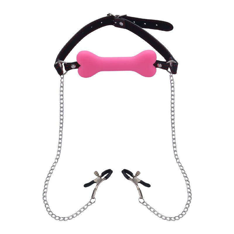 Adult Bone Gag with Chain and Nipple Clamps