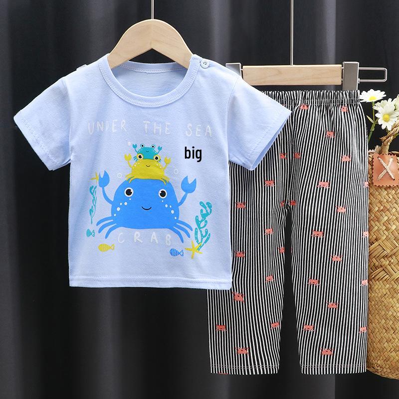Kids' Summer Cotton Lounge Set - Short Sleeve T-shirt & Long Pants for Boys & Girls