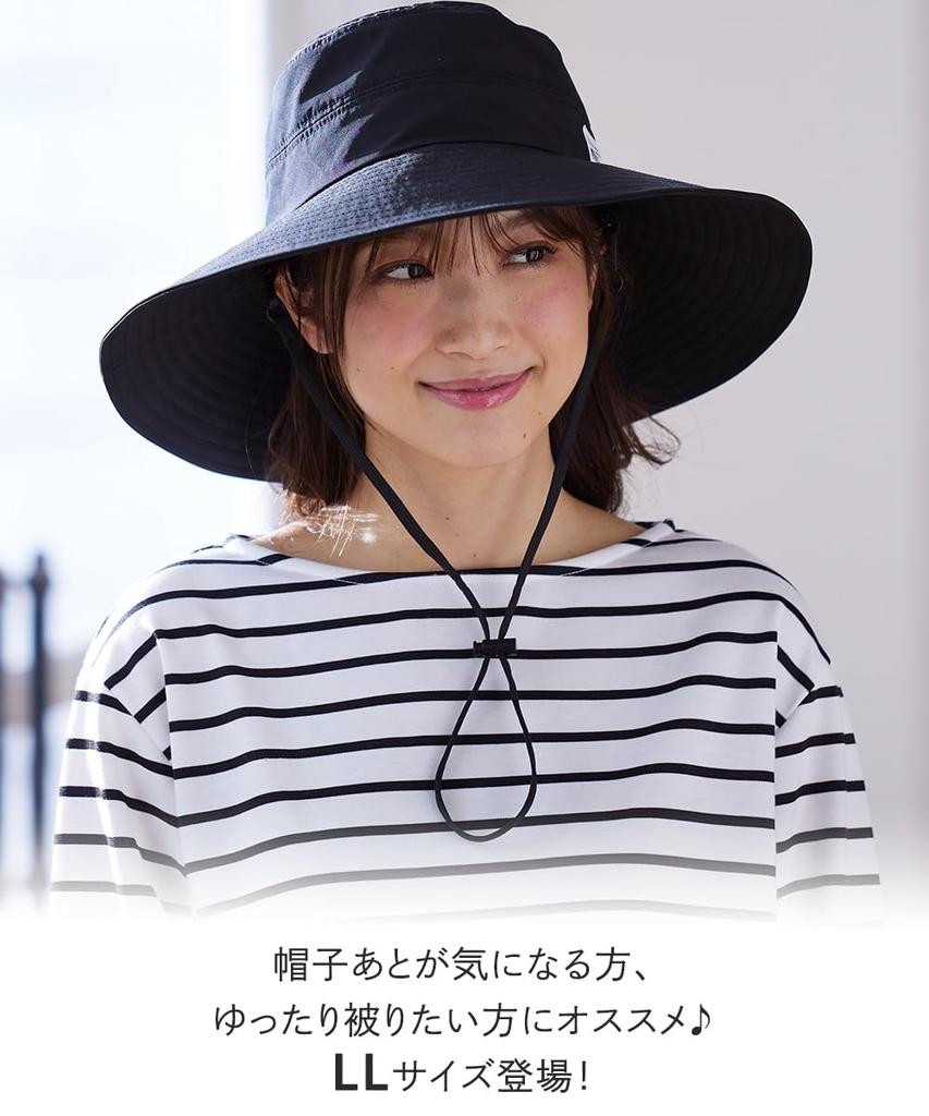 [Nissen] Women's moz Washable UV Long Wide Brim Hat (2 sizes to choose from) Black LL