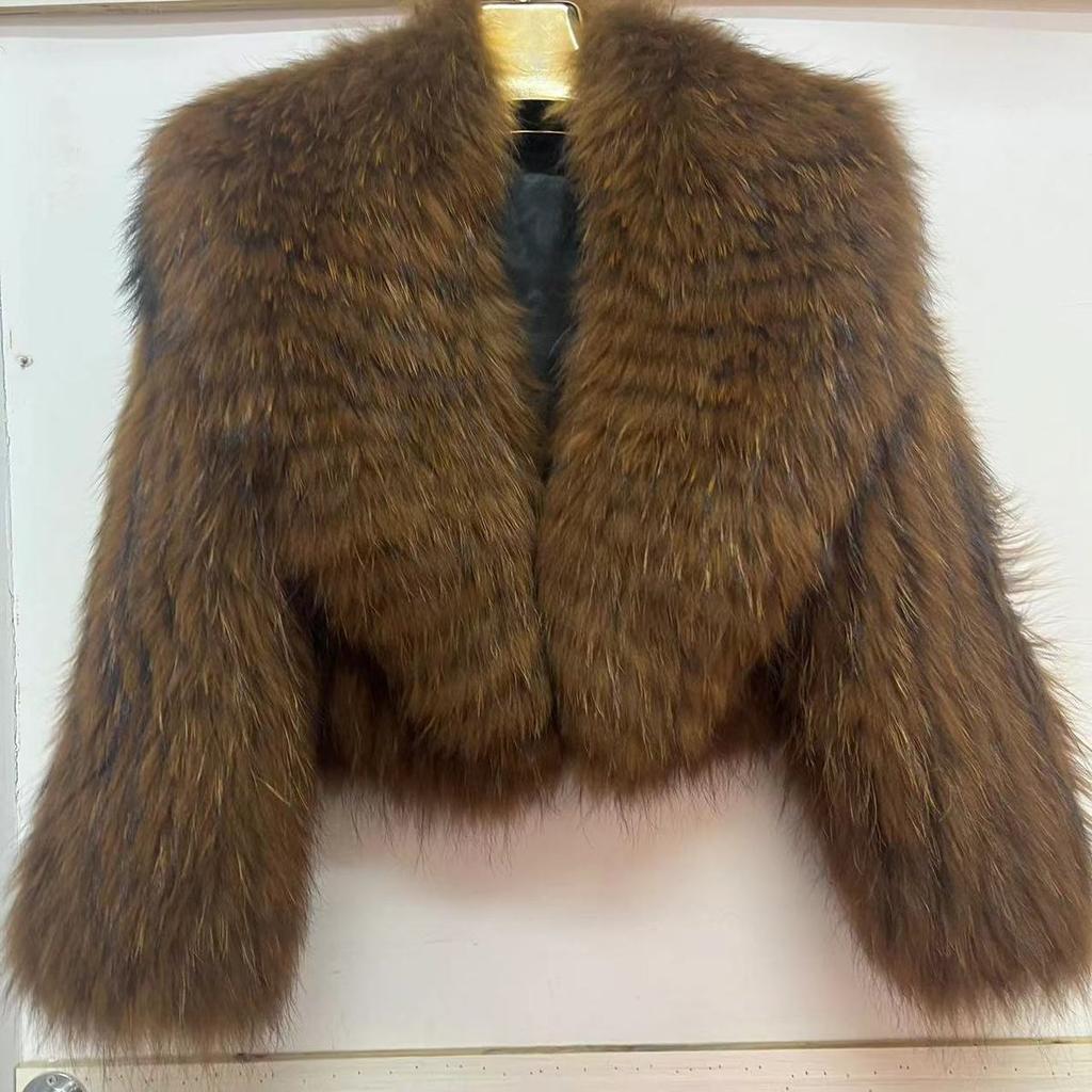 Real Raccoon Fur Coat Quilted Braided Large Lapel Fur Coat High Waist Short Style Youthful Temperament Winter Top