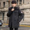Down Jacket Men's Mid-length 2025 Large Fur Collar Hooded Jacket Winter Workwear Trendy Sports Casual Warm Coat