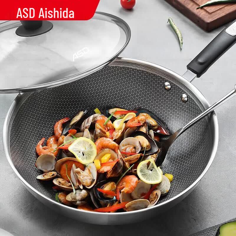 ASD 304 Stainless Steel Wok with Glass Lid