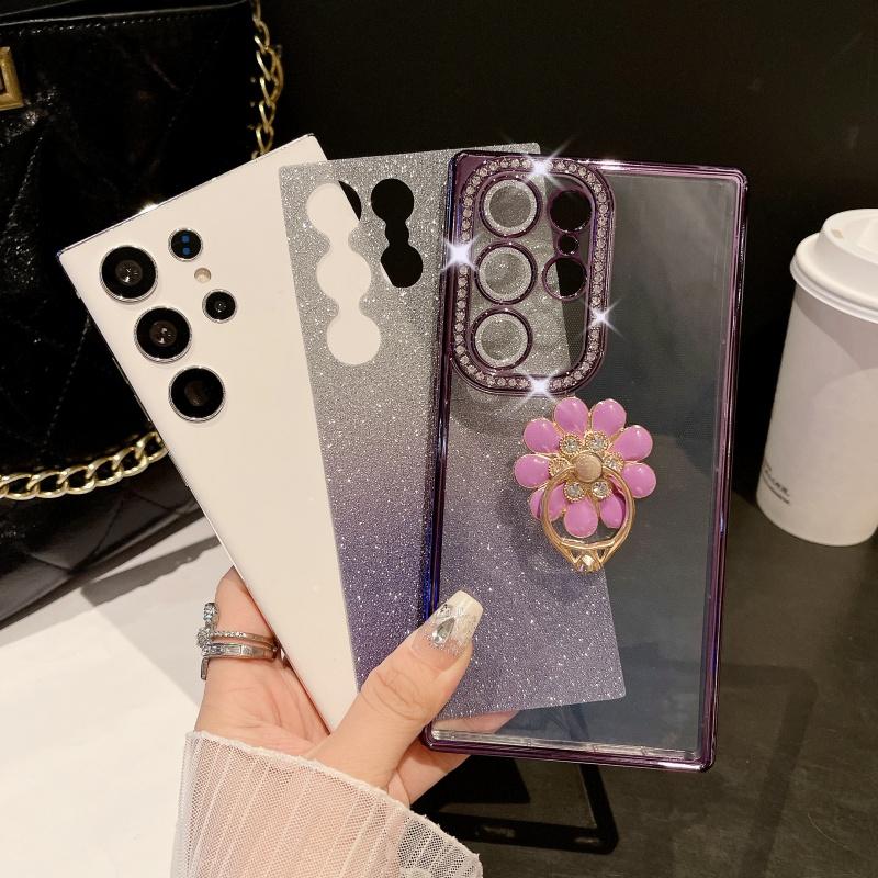For Samsung Galaxy S25 Ultra Luxury Plating Rhinestone Frame Diamond Ring Stand Phone Case For Samsung S22 S23 S24 S25Plus Cover