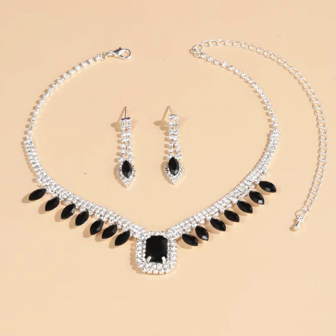 

Ювелирные изделия Роскошное платье Королевский синий кристалл ожерелье серьги из двух частей свадебные аксессуары чёрный