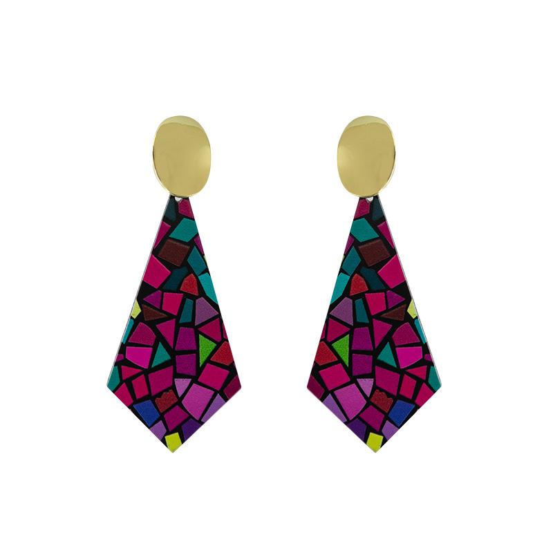 Brincos Vintage Florais Grafitados Estilo Boêmio para Mulheres Personalidade Design Geométrico Acrílico Pendente Zircônia