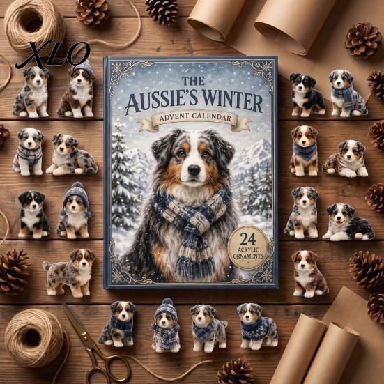 Australian Shepherd Advent Calendar The Aussie's Winter Calendar, 24-Day Countdown Acrylic Ornament Set Holiday Surprise Gift for Dog Lovers with Mini