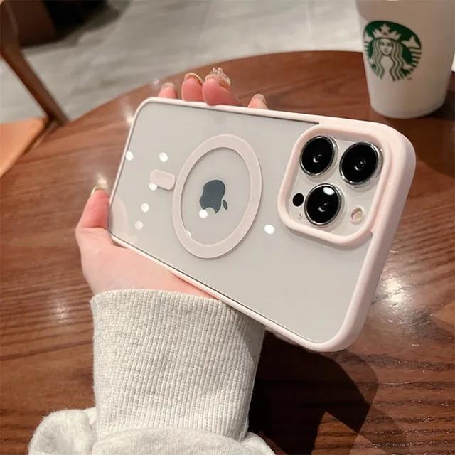 For iPhone 16 Pro Max Luxury Magsafe Magnetic Candy Frame Phone Case For iPhone 11 12 13 14 15 Plus Transparent Protective Cover