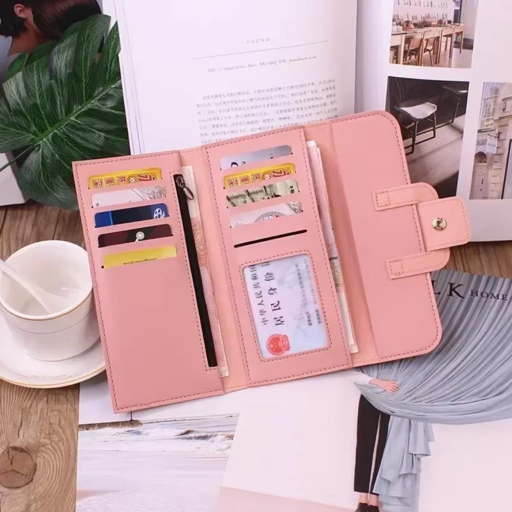 Pu Leather Women Wallets Luxury Long Hasp Fold-Over Pattern Coin Purses Female Solid Colors New Thin Clutch Phone Bag