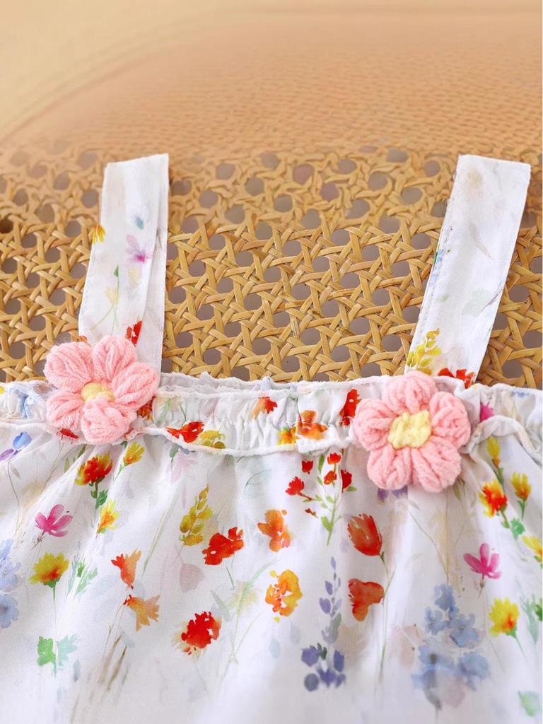 2026 New Korean Style Floral Princess Spaghetti Strap Two-Piece Summer Set for Girls