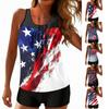 Women’s Sleeveless Tankini Top and Shorts Set with Printed Star and Stripe Pattern Loose Fit Swimwear for Summer Beach Pool