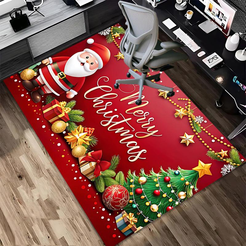 Christmas Santa Claus Crystal Velvet Office Chair Mat Area Rug - Non-Slip, Floor Mat, Office Desk Chair Rugs,Christmas Gift-1106081