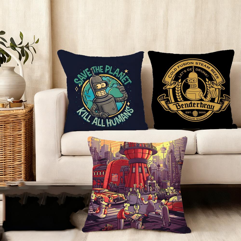 Anime F-Futurama B-Bender Cushion Cover Soft Plush Fabric Double-Sided Printed Sofa Cushion Cover For All Seasons Homedecor Gift