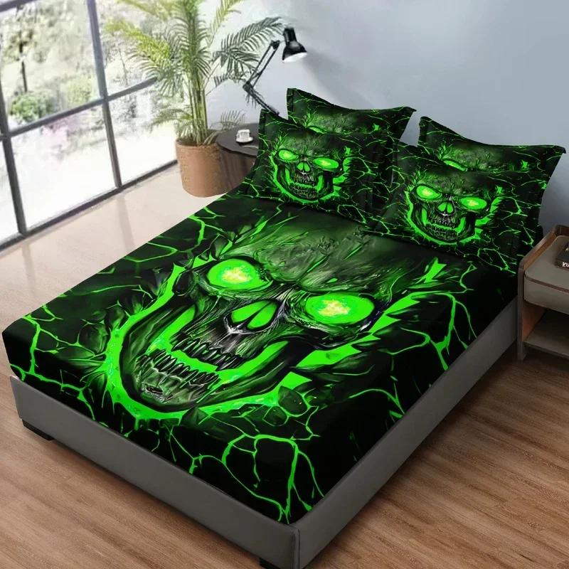 3-piece Simple Modern Skull Animal Pattern Digital Printing Three Piece Fitted Sheet Set, Bedroom Printed Bed Cover Set, Bedding