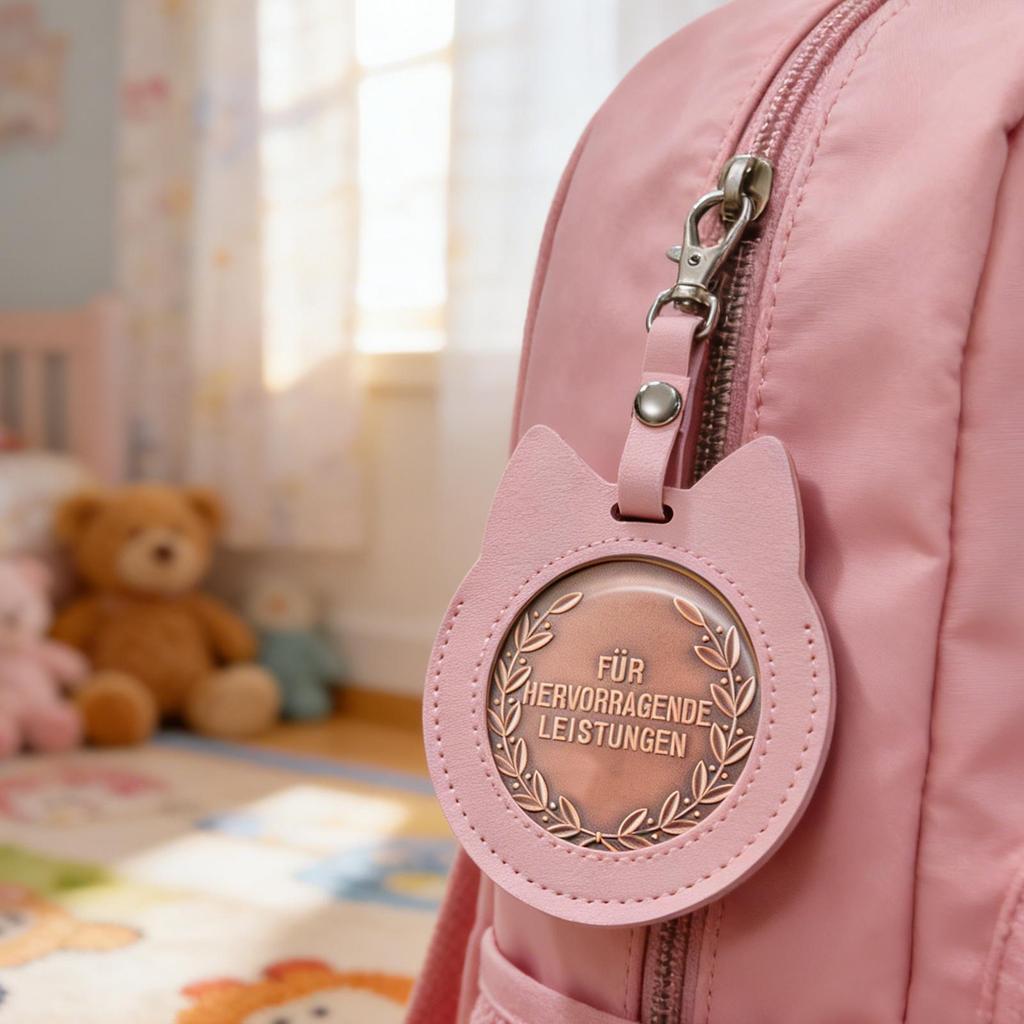 S/L Cat Shaped Round Badge Holder Case Leather Protective Sleeve For Pins, Collectors, Concerts, School & Theme Parties