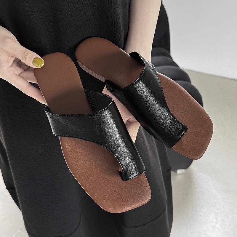 

Мода 2025 Лето Женские Сандалии натуральная кожа Женские Шлепанцы Открытый Носок Плоская подошва со Слингом Шлепки Современные Пляжные Шлепанцы 34