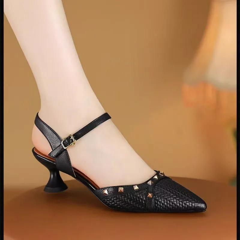 

women cute sweet light weight spring rivet high quality buckle strap shoes lady casual elegant beige pumps ab739 35