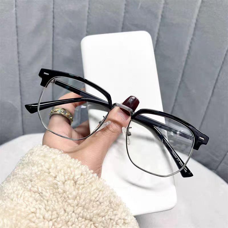 Fashion Unisex Square Plain Glasses for Men Women Metal Frame Glasses Polygon Eyeglasses Gentle Black Anti Blue Light Glasses