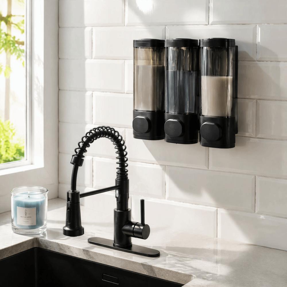 No Drill Shower Soap Dispenser 300ml Container 3 Chamber Dispenser For Hotel