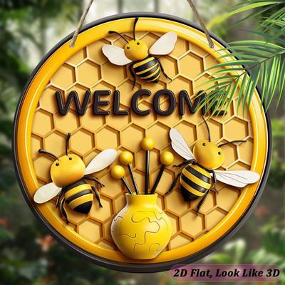 Garden Decoration, Wooden Hanging Decorative Signs, "WELCOME" Logo, Bee Pattern, 2D Graphic Products, Housewarming Gifts for Friends