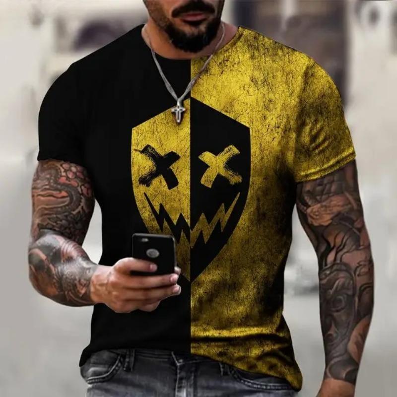 Lustiges lächelndes Gesicht Grafik 3D-Druck Herren T-Shirt Street Trendy Fashion Lässig Sommer O-Ausschnitt Kurzarm Übergroße T-Shirt Oberteile